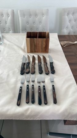 Steak Knife and Fork Set with Wood Block