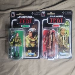 Star Wars 40th Anniv Black Series 6" ROTJ (Han Solo Endor +Jacket and Leia Endor) Action Figures