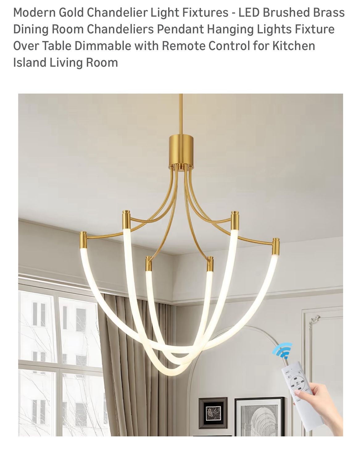 Stylish Modern Chandelier•Brushed Brass•LED•Remote Control• NEW IN BOX