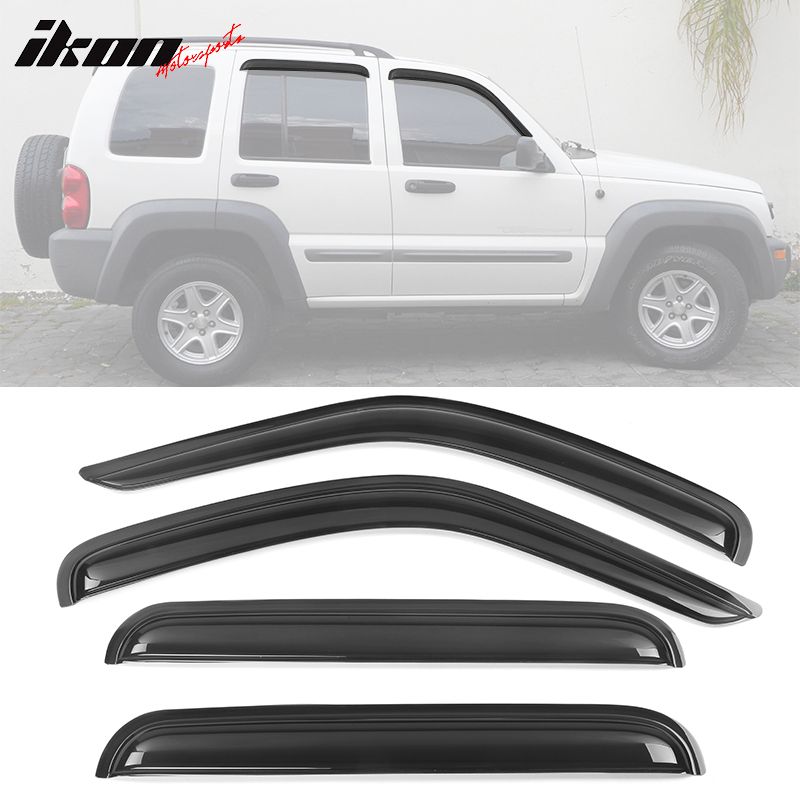 Fits 2002-2007 Jeep Liberty KJ 4PCS Window Visors Rain Sun Guard Deflectors Tape-On