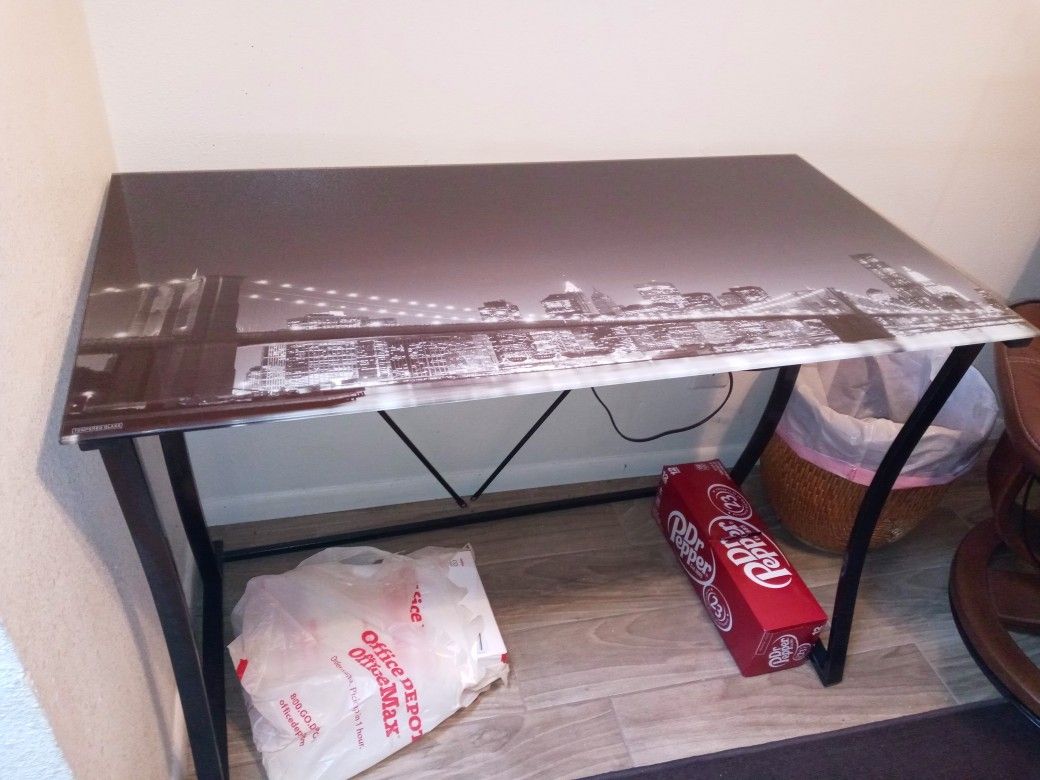 Glass Top Brooklyn Bridge Computer desk