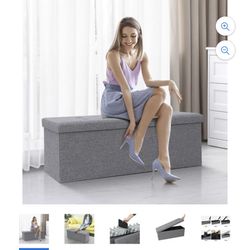 Storage Ottoman Bench Folding Chest Foot Rest Stool, Gray