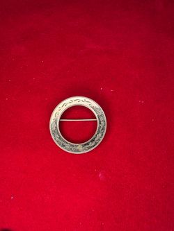 Gold-Tone Circle Brooch with Engraved Detail