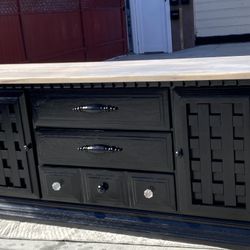 MCM vintage wood 8 Drawer Black Dresser White Wash Top Smooth Finish