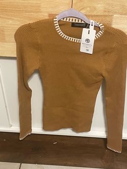 MEROKEETY Brown Textured Knit Pullover Sweater Ribbed Crew Neck Long Sleeve M