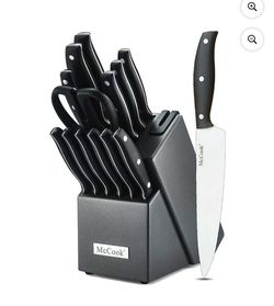 McCook MC39 Knife Set with Built-in Sharpener, 14-Piece Triple Rivet Cutlery Knife Block Set