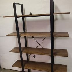 Industrial 4 Tier Bookshelf, Modern Metal and Wood 4 Shelf Bookcase 