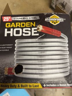 HydroForce 25FT Stainless Steel Garden Hose w/ Bonus Nozzle