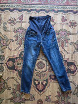 Women's Maternity Blue Medium Wash Stretch Skinny Jeans w/ Belly Panel 5-Pocket