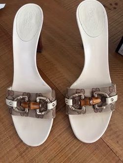 Gucci GG Canvas Bamboo Horsebit Mules Size 91/2