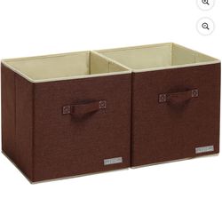 YueYue Foldable Closet Organizer Fabric Cube Bins Storage - 2 Pack 13 X 13 X 13 Inch Cube Storage Bins Dark Brow - Bin Storage Fabric Basket Cloth Pac