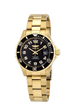 Invicta Pro Diver Quartz Black Dial Yellow Gold- Tone Watch