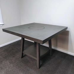 48x48 Square Counter Height Dining Table W/Built in Lazy Susan, Grey, New TABLE ONLY seats 4-8