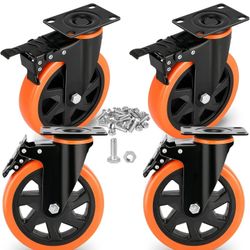 6 Inch Heavy Duty Caster Wheels Load 3000 Lbs with Brake Safety Dual Locking No Noise Wheels Swivel Casters Set of 4