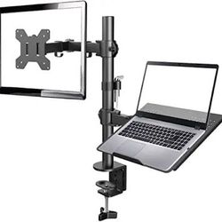 Dual Monitor Stand Arms With Laptop Tray Clamp Desk Mount VESA Screen PC Laptop 2 in 1 Adjustable Monitor and Laptop Riser 