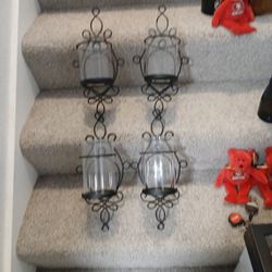 Set Of 4 Metal Candle Holders With Glass Tube 