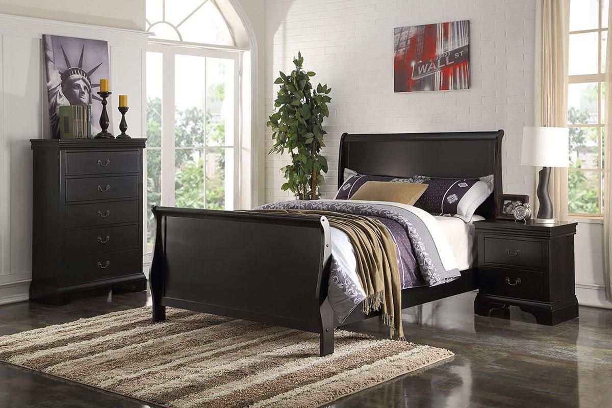 Black Bed + Tall Chest + Nightstand $499
