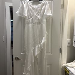 Eternal Bond White Satin Ruffled Flutter Sleeve Maxi Dress