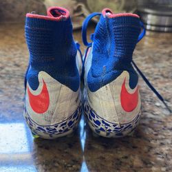 Nike Blue and Red Hypervenom Soccer Cleat with Striking Design