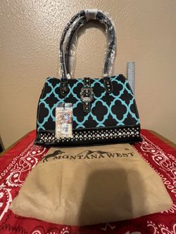 Black Leather with Turquoise Fabric Front Purse