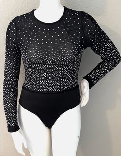 Plus Size Rhinestone Studded Mesh Stretch Bodysuit Top