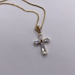 925 CZ gold Tone Cross Necklace 