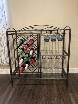 Metal Frame Wine Rack with Glass Tops