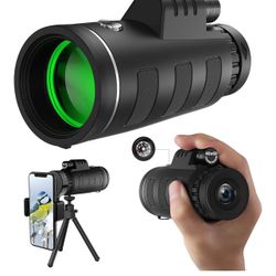 Brandnew 40x60 High Definition Monocular Telescope with Smartphone Adapter, BAK4 Prism FMC Monocular with Clear Low Light Vision for Wildlife Hunting 