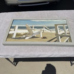 Daniel Pollera “Hampton Beach” Framed Coastal Art Print – Adirondack Chairs