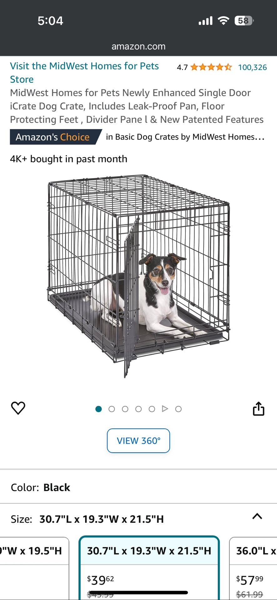 Free 30” dog crate with cover