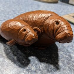 Vintage Signed Manatee Sculpture 