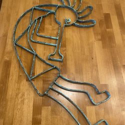 Metal turquoise southwest Kokopelli wall art hanging. Indoor/ Outdoor. Rustic. Patio. 25.5 x15 inch .