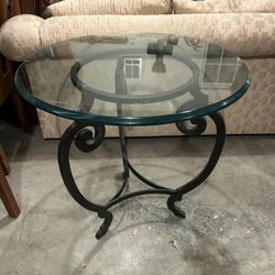 Glass and Wrought Iron Side Table