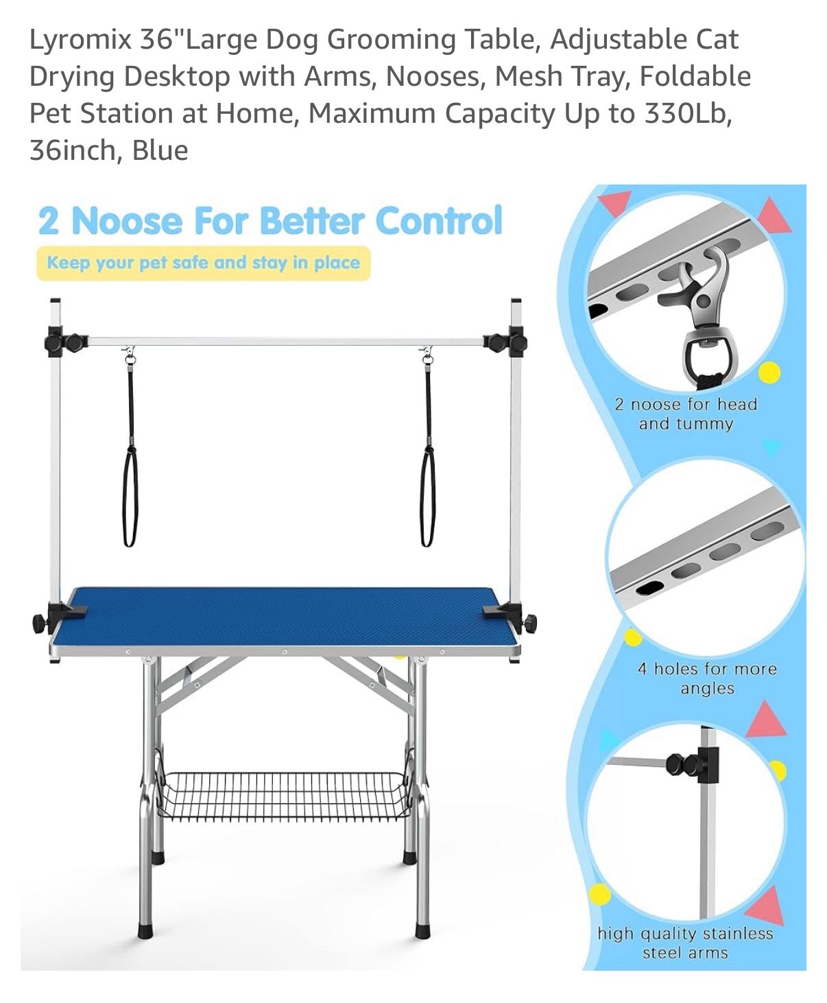 36"Large Dog Grooming Table, Adjustable Cat Drying
