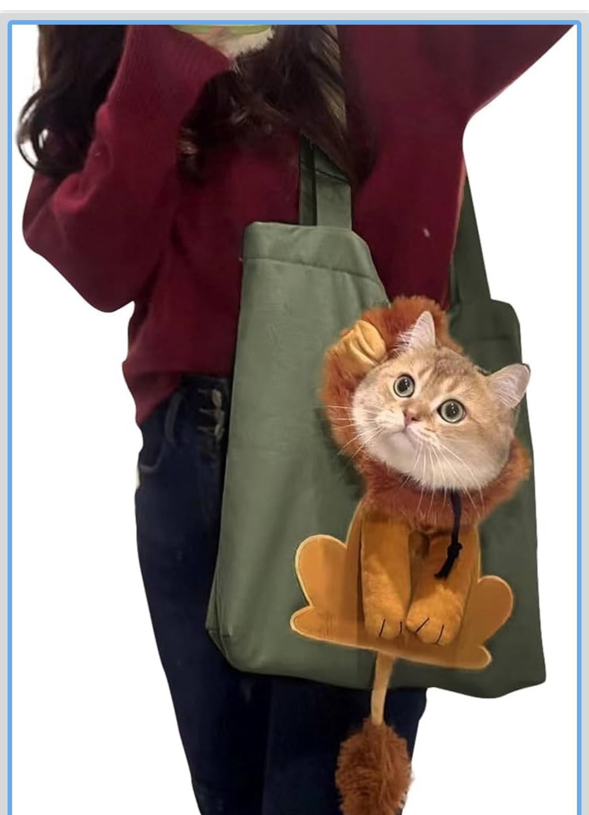 Lion-Shaped Pet Canvas Shoulder Bag Portable Cat Carrier Tote Bag Breathable Dog