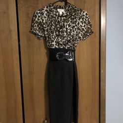  Leopard-Print Polyester/Spandex Dress (Size 6)