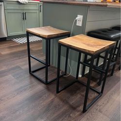 Black Metal Barstools With Wooden Seats 