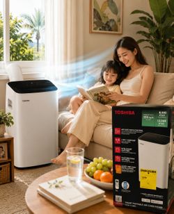 ❄️ Enjoy a Cool & Comfortable Home This Summer!  Toshiba Portable Air Conditioner Perfect for bedrooms, apartments, offices and family rooms.  ✨ Featu