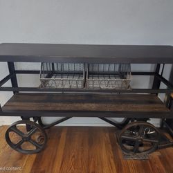 Vintage Industrial Metal & Wood Cart