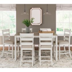 Dining Set - White / Light Brown (Counter Height) 