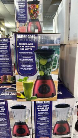 Better Chef 500-Watt Glass Jar Blender – 6 Cup Glass Pitcher, 5 Speeds + Pulse, Red, New in Box