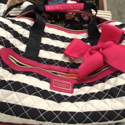 Betsy Johnson Puffy Striped Weekender Bag Quilted