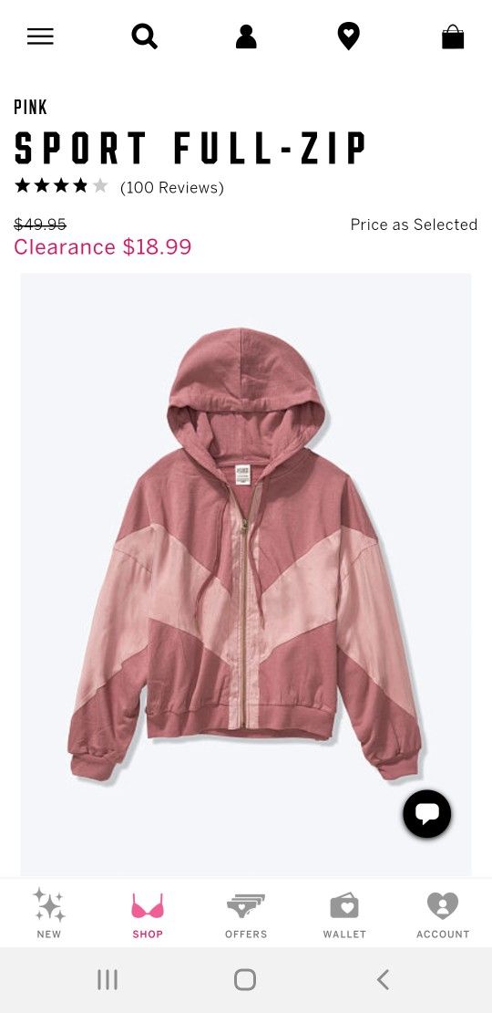 Victoria’s Secret PINK Slouchy Sport Full Zip Up Jacket Pink NWT $75 Size Small