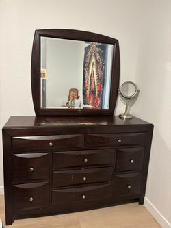 Dark Wood Dresser with Mirror
