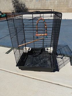 Black Metal Bird Cage with Perch and Toy
