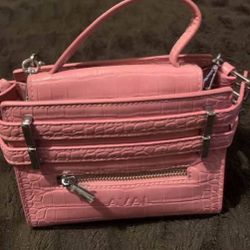Pink Croc-Embossed Handbag