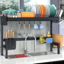 4 Baskets Over The Sink Dish Drying Rack - Large Kitchen Dish Rack with Adjustable Design, Space Saving Drying Rack, 12.4" D x 30"-41.5" W x 20.5" H