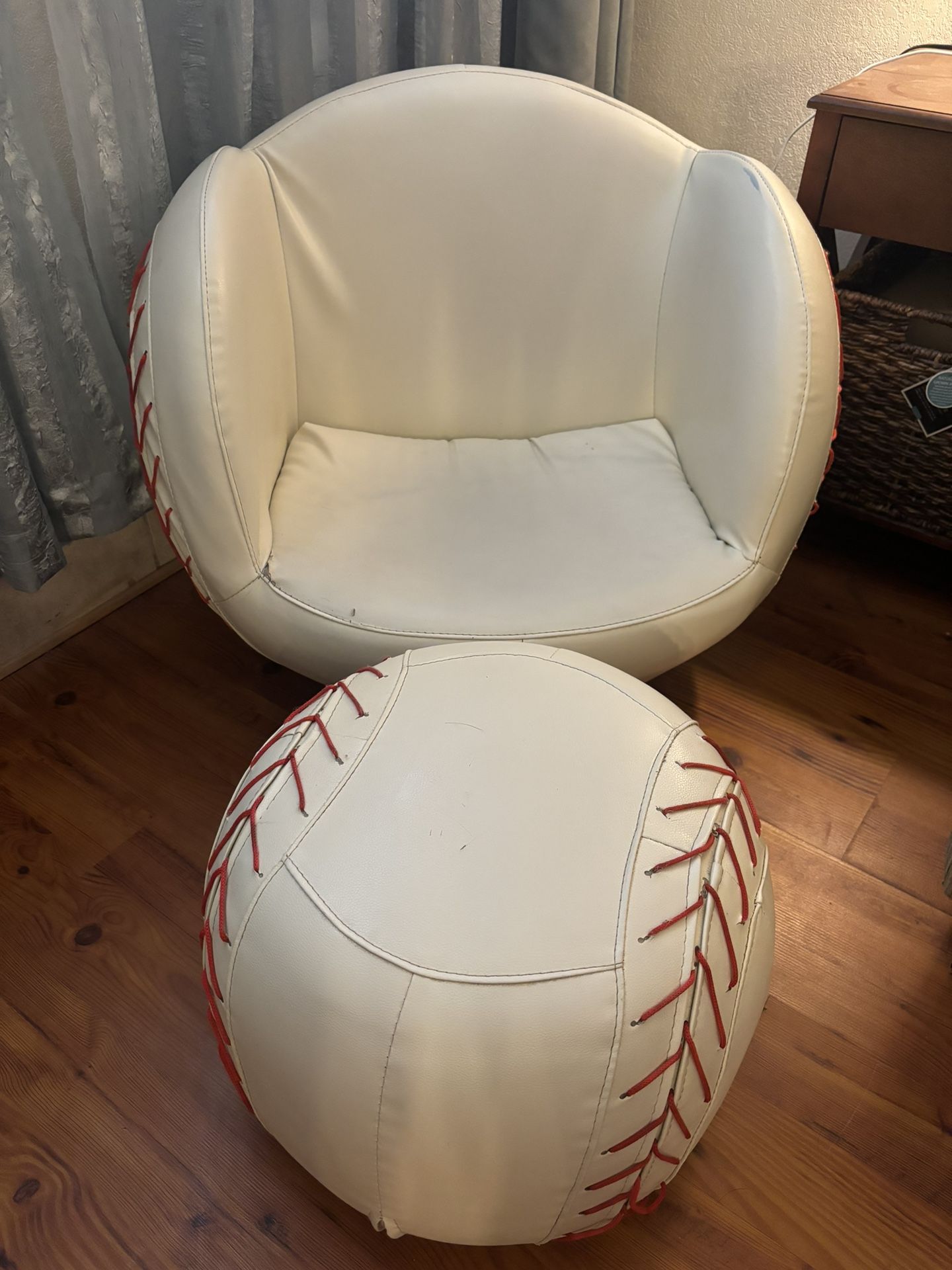 Leather Baseball Chair And Ottoman