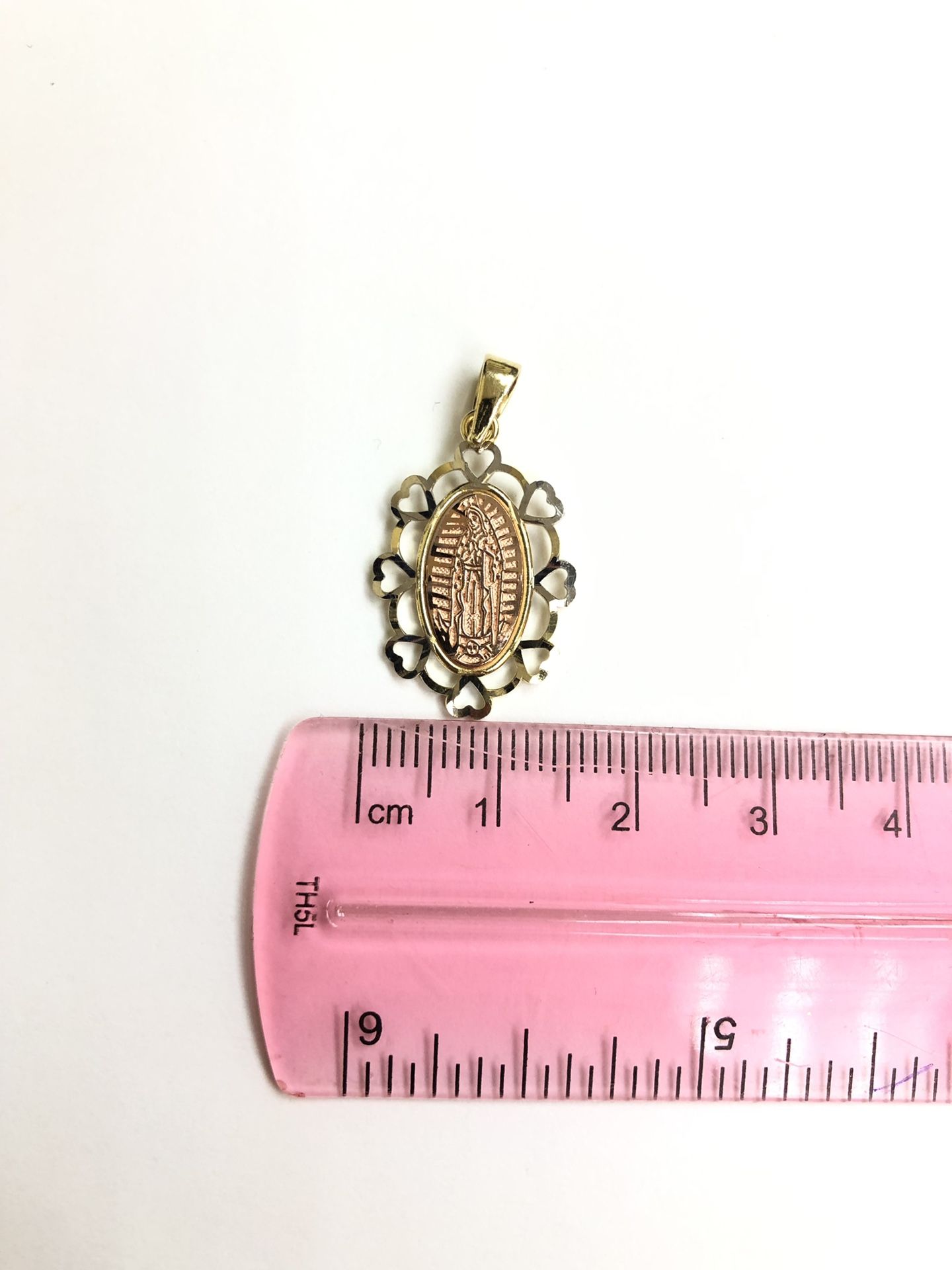 Hearts Guadalupe religious pendant 14K REAL YELLOW & ROSE GOLD