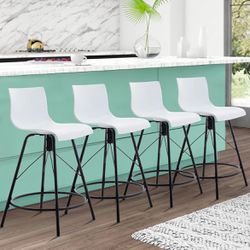Swivel Bar Stools Metal Counter Height Stools Plastic Seat Chairs Set of 4 for Indoor Outdoor Home Kitchen Business (30" White